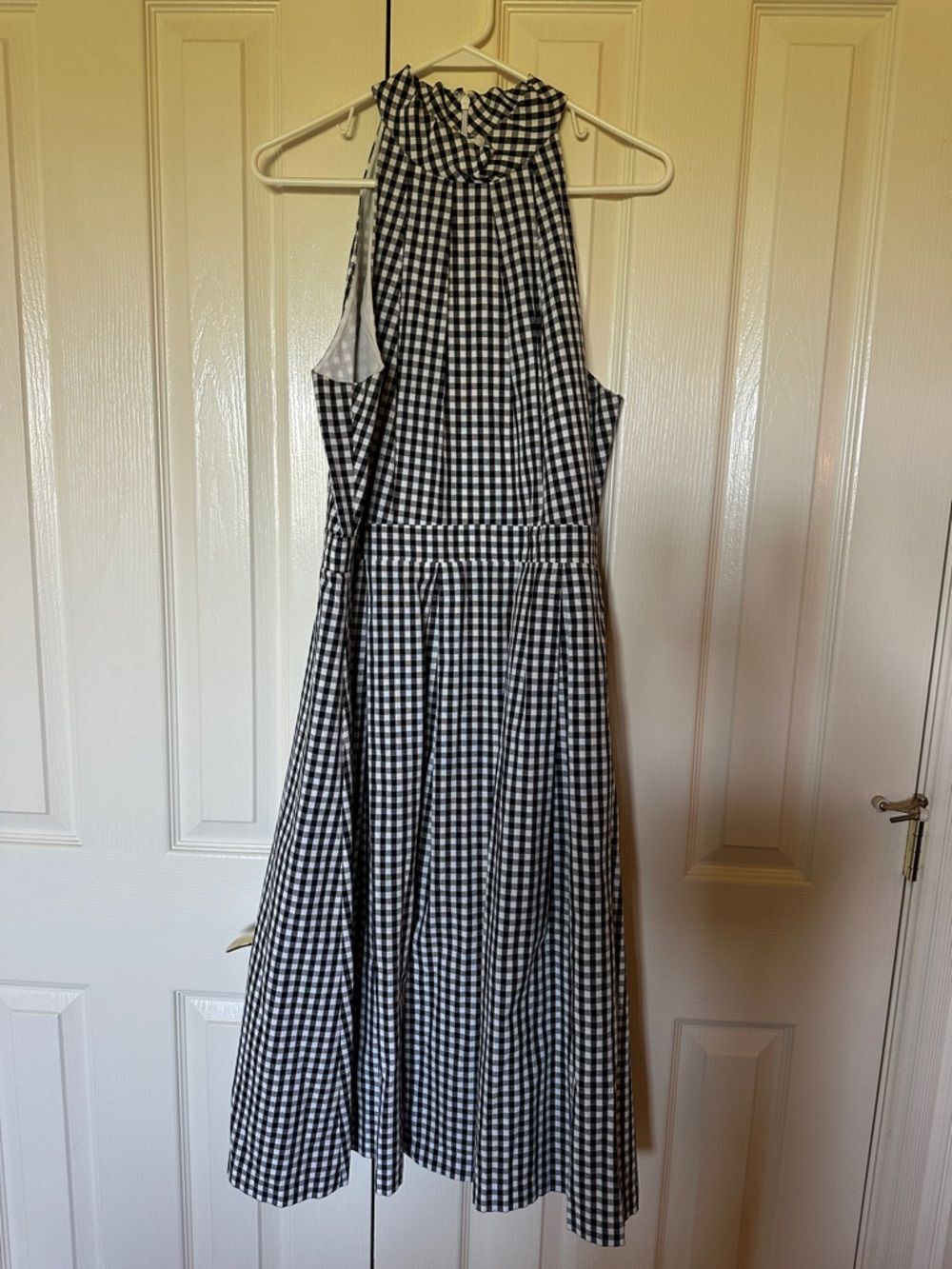1901 Black and White Gingham Halter-Neck Midi Dress